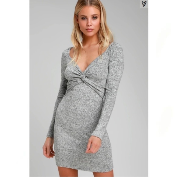 Lulu's Twist Knot Long Sleeve Vneck Bodycon Dress - Picture 1 of 6